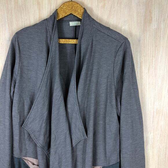 LOGO by Lori Goldstein Lounge Lagenlook Gray Draped Open Front Cozy Cardigan LG - Picture 2 of 13